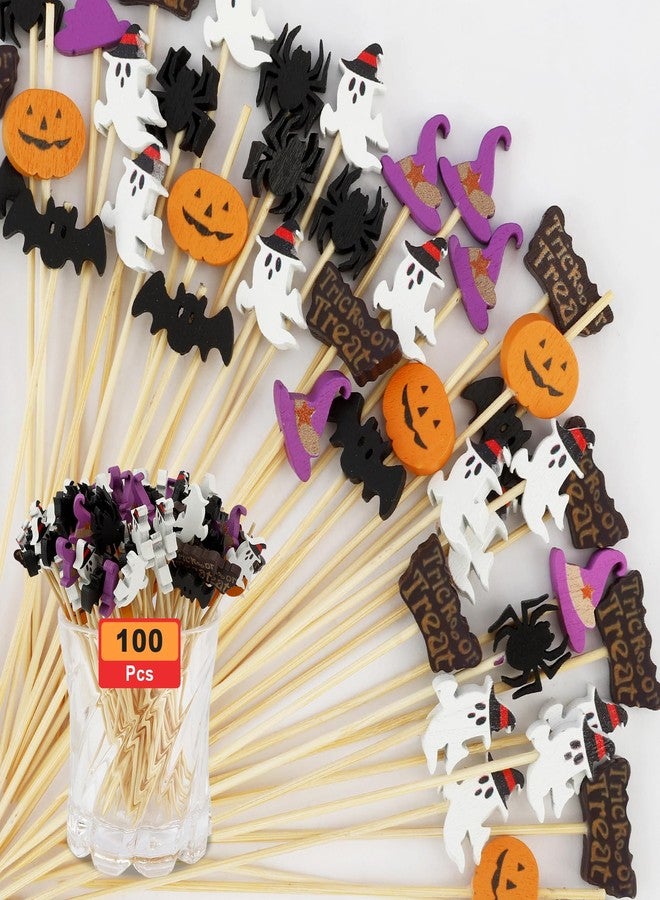 Cidenbio Cocktail Picks 100PCS 4.7 Inch Toothpicks for Appetizers Halloween Cocktail Picks for Dinks Appetizers Fruit Kabobs Charcuterie Boards Accessories Halloween Party Supplies (trick or treat) - Image 1